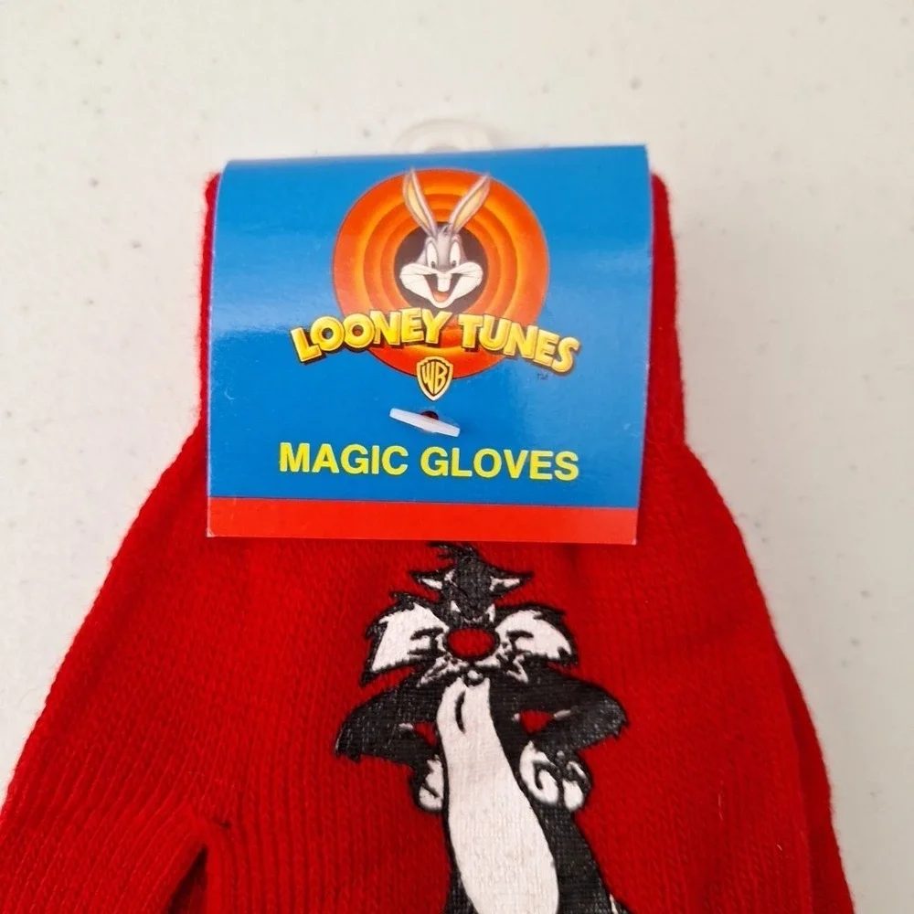 Vintage Sylvester‎ Cat Looney Tunes Knit Gloves Embroidered Red One Size NEW